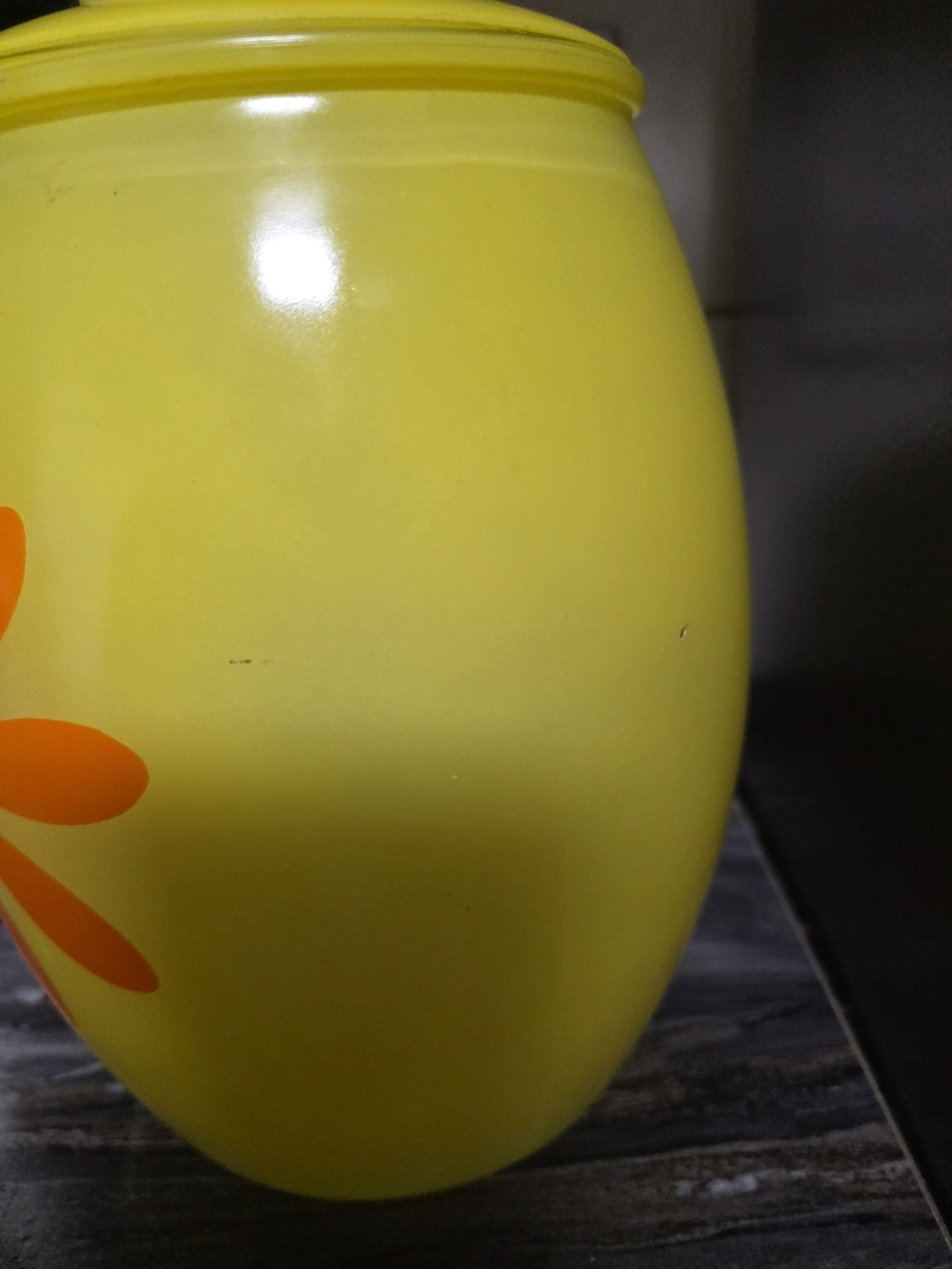 1960s Bartlett Collins Yellow Cookie Jar with Orange, Retro Daisy - Flower Power - Picture 9 of 9